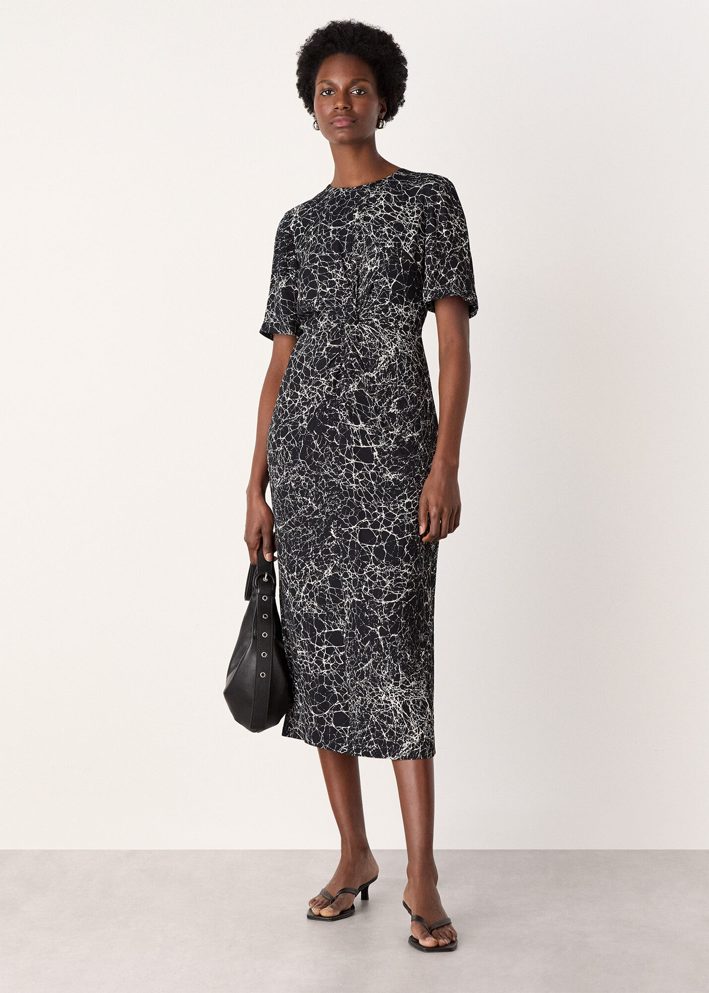 Navy/Multi Crackle Print Twist Midi Dress | WHISTLES | Whistles US |