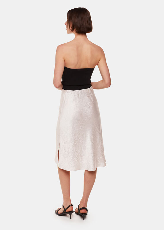 Neutral Satin Knee Length Skirt