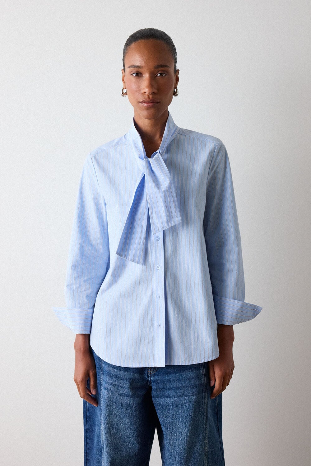 Blue Scarf Stripe Cotton Shirt