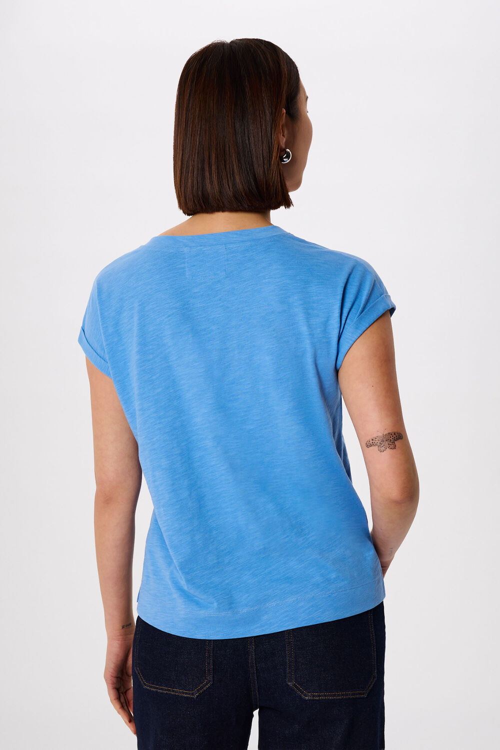 Blue Willa V-Neck Cap Sleeve Tee