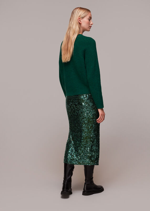 Dark Green Sequin Column Skirt