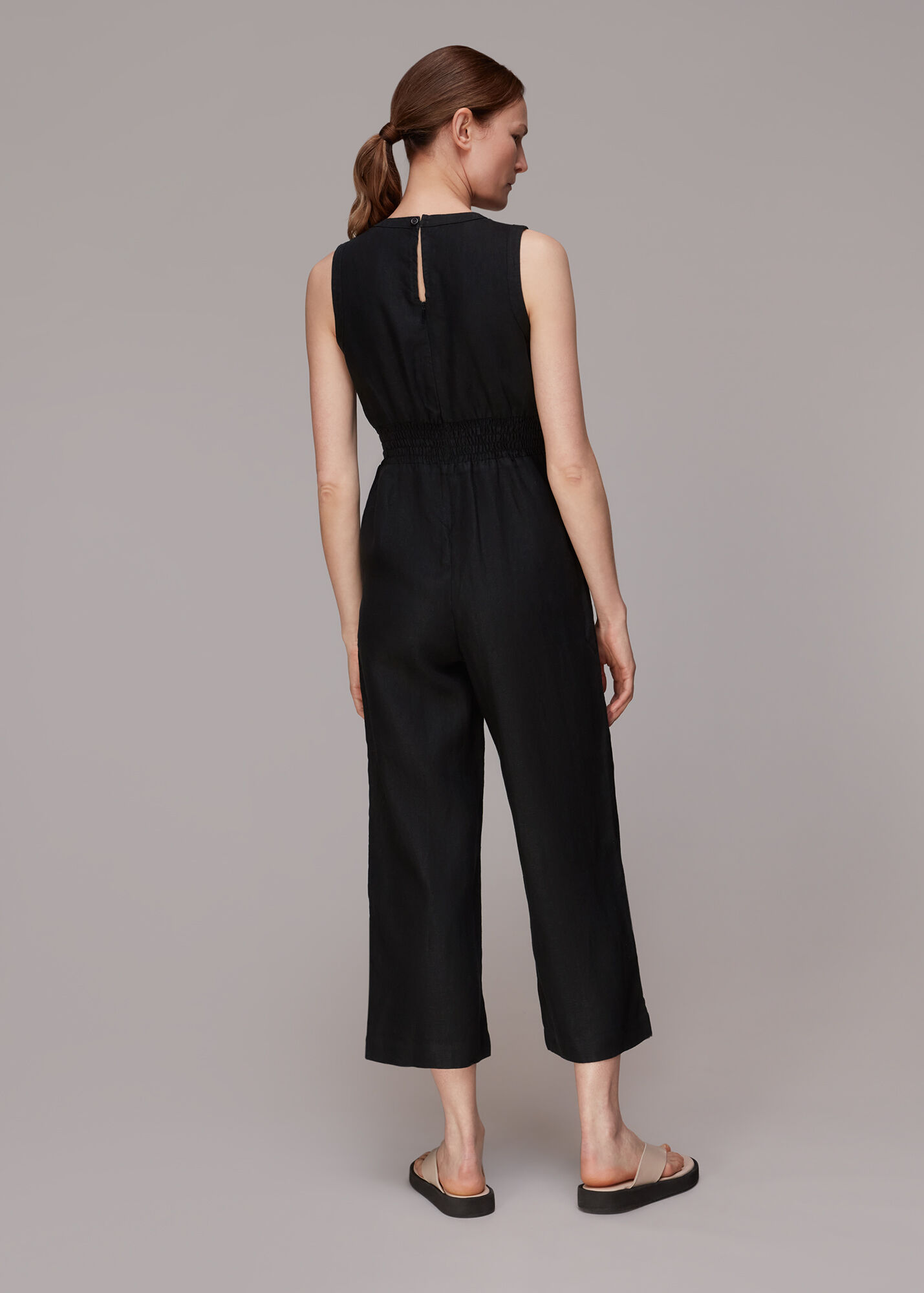 Black Melanie Linen Jumpsuit WHISTLES