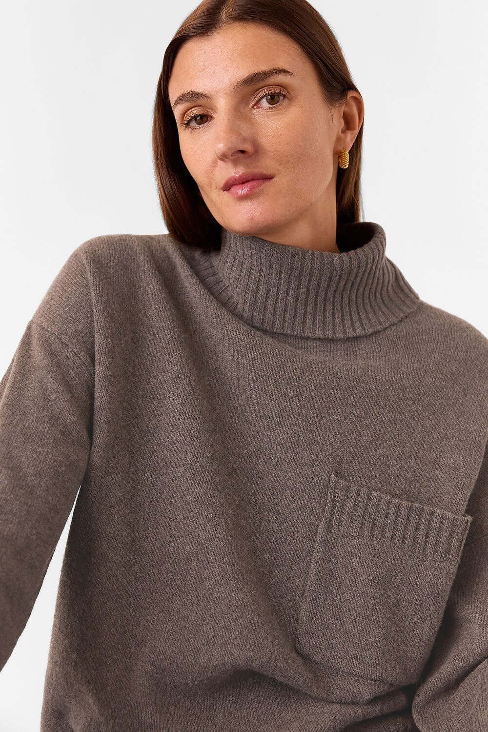 Wool Roll Neck Pocket Sweater