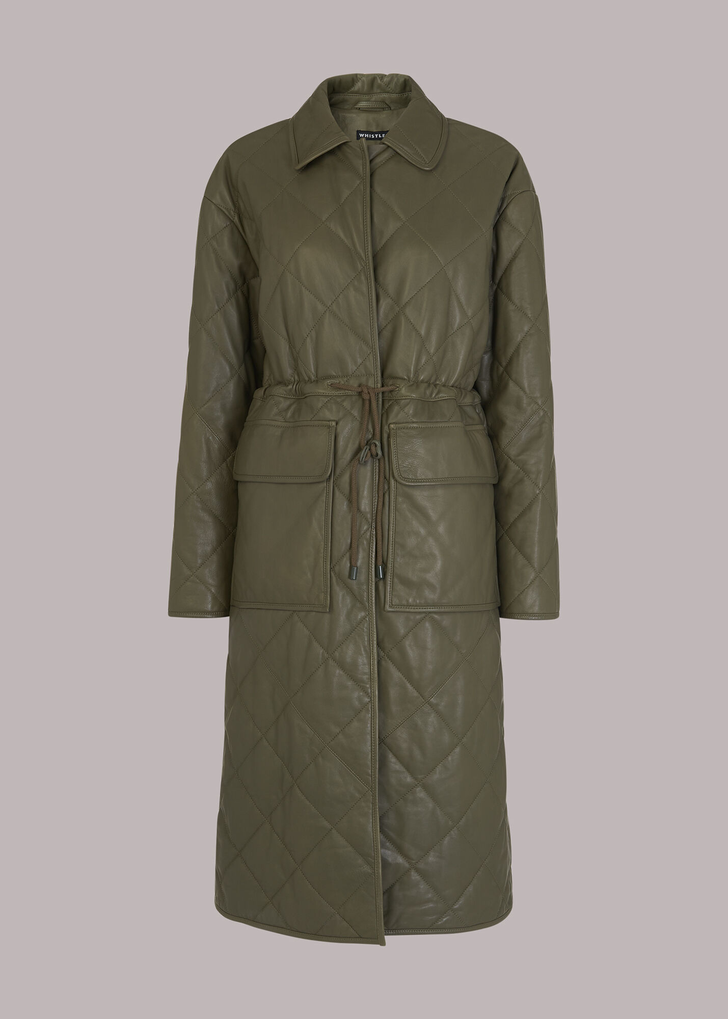 Khaki Millie Leather Quilted Coat WHISTLES
