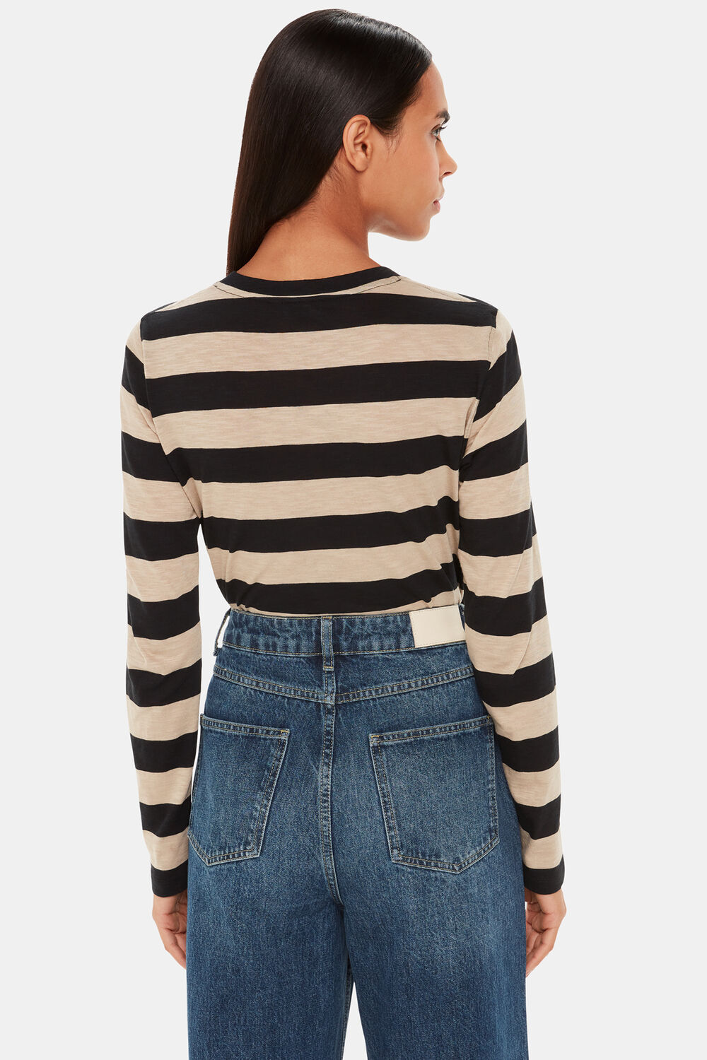 Crew Neck Stripe Pocket Top