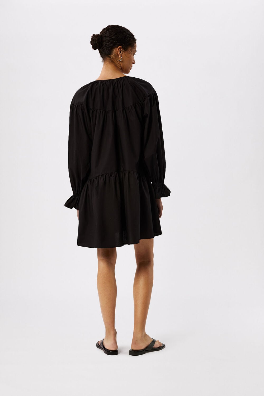 Black Cotton Tiered Mini Dress