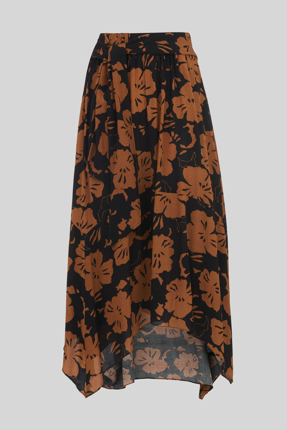 Ari Hibiscus Belted Skirt Brown/Multi
