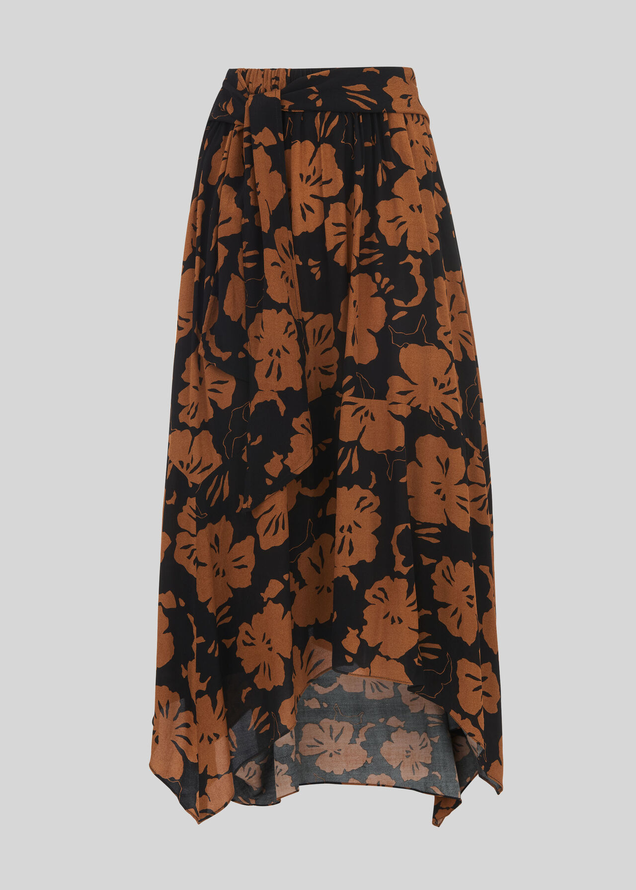 Ari Hibiscus Belted Skirt Brown/Multi