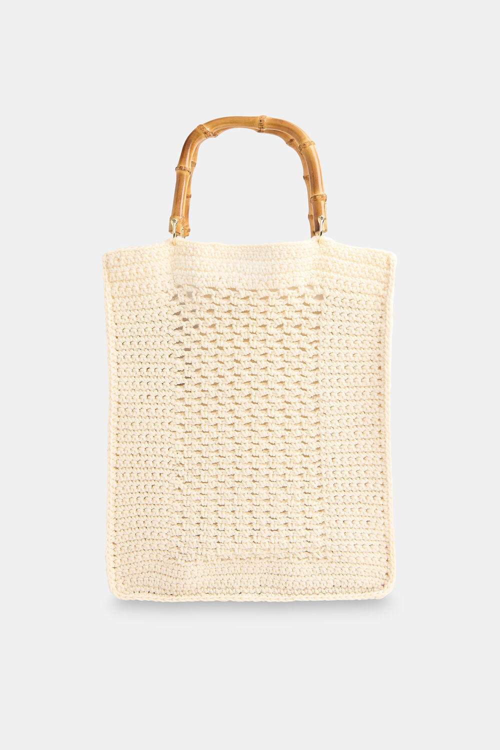 Cream Bamboo Handle Crochet Mini Bag