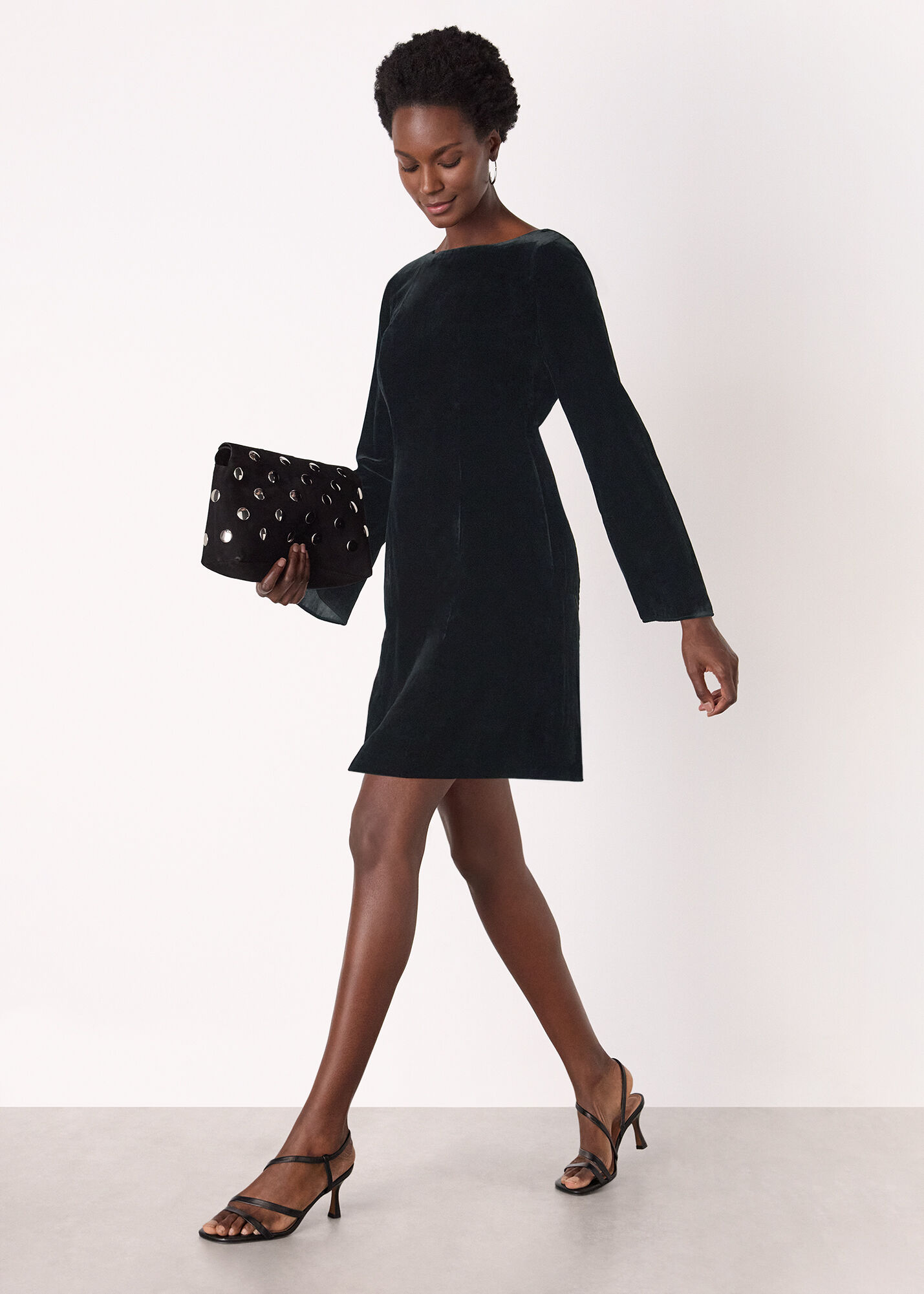 Black Velvet Flare Sleeve Dress | WHISTLES | Whistles US |