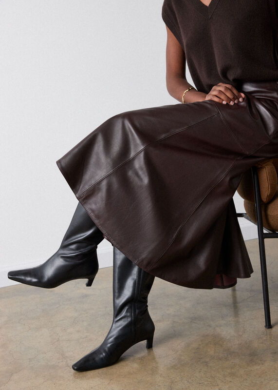 Brown Full Hem Leather Circle Skirt