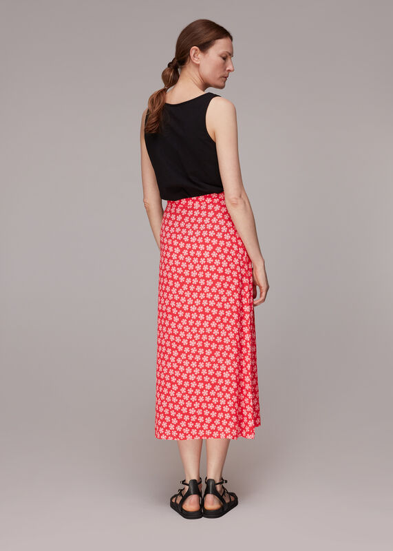 Red Daisy Check Button Front Skirt