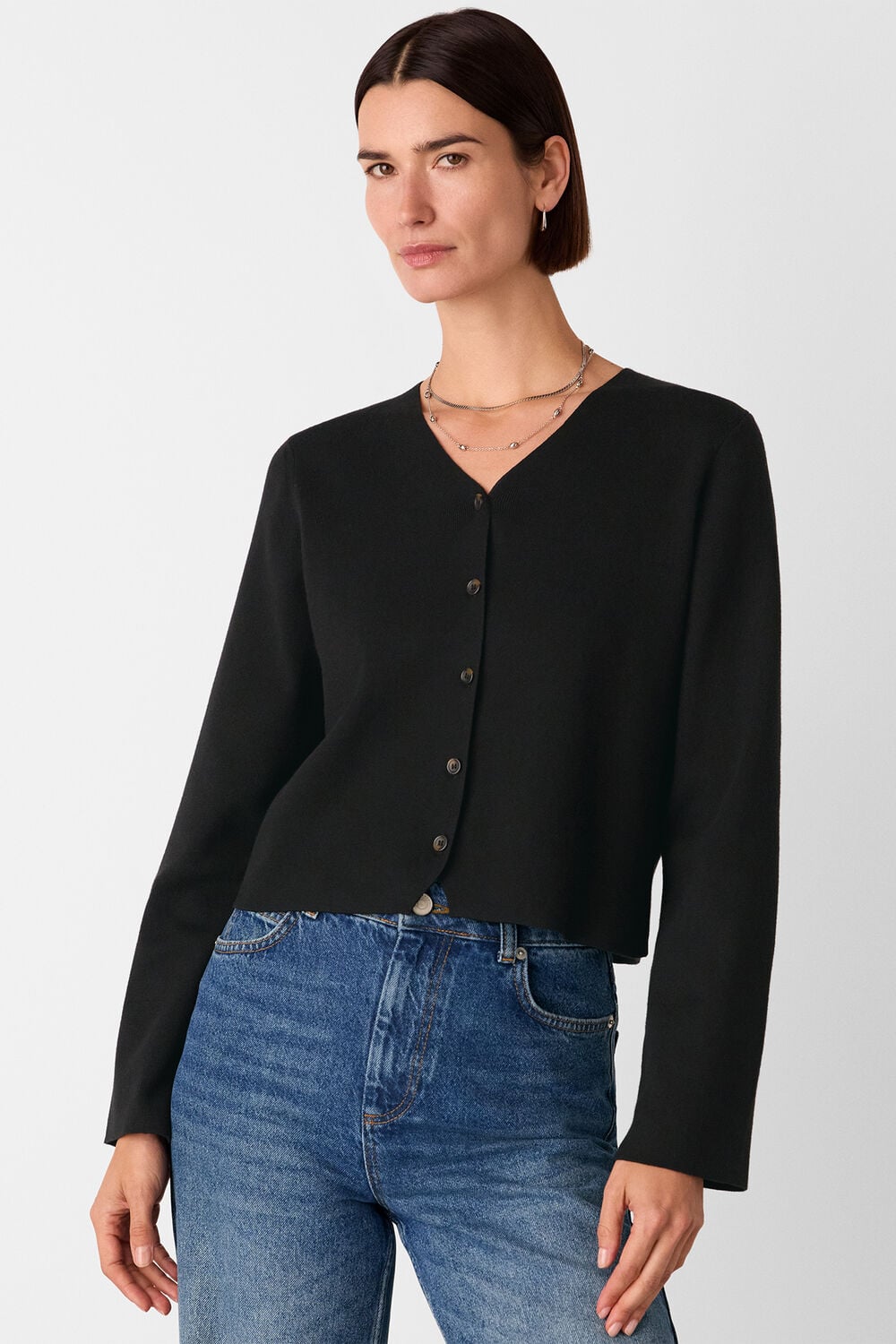Black V Neck Button Front Cardigan