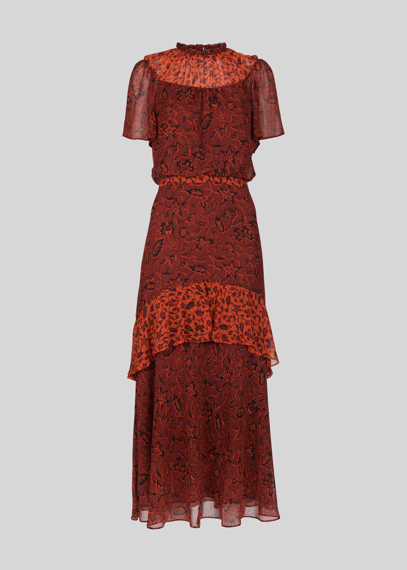 Red/Multi Batik Leaf Arianna Dress WHISTLES Whistles US