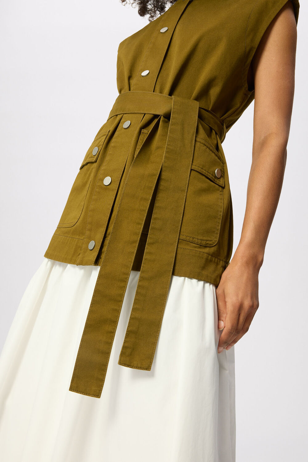 Khaki Sleeveless Safari Jacket