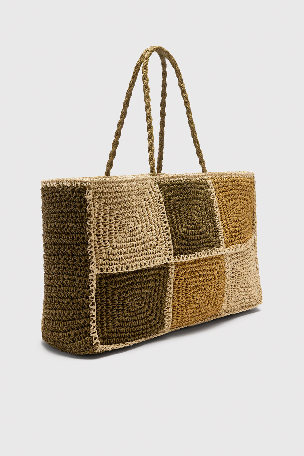 Multicolour Patchwork Straw Tote Bag