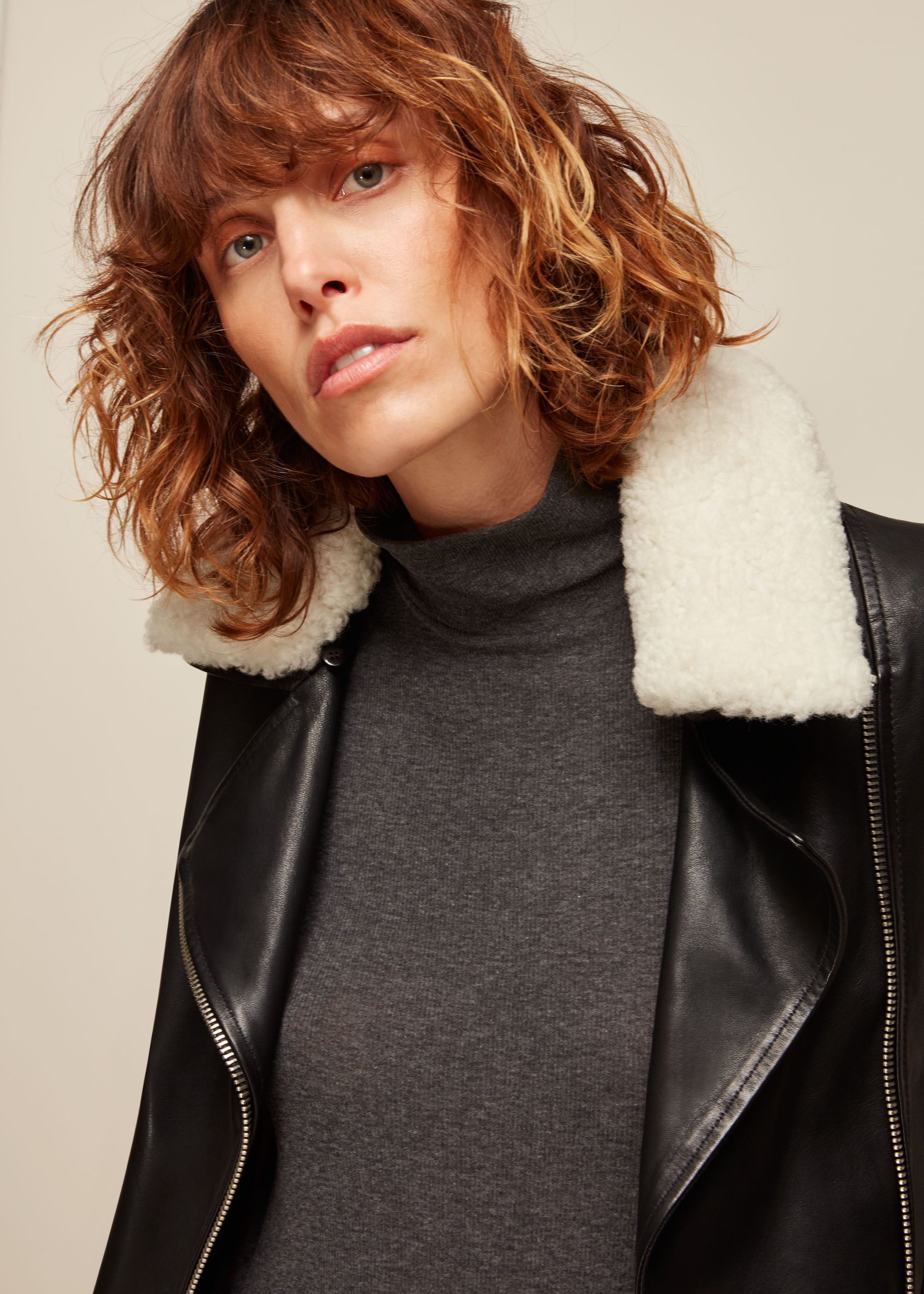 Borg collar leather clearance jacket