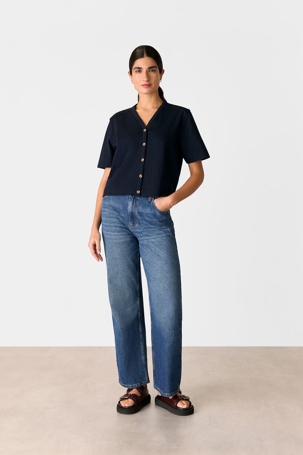 Ella V Neck Button Through Tee