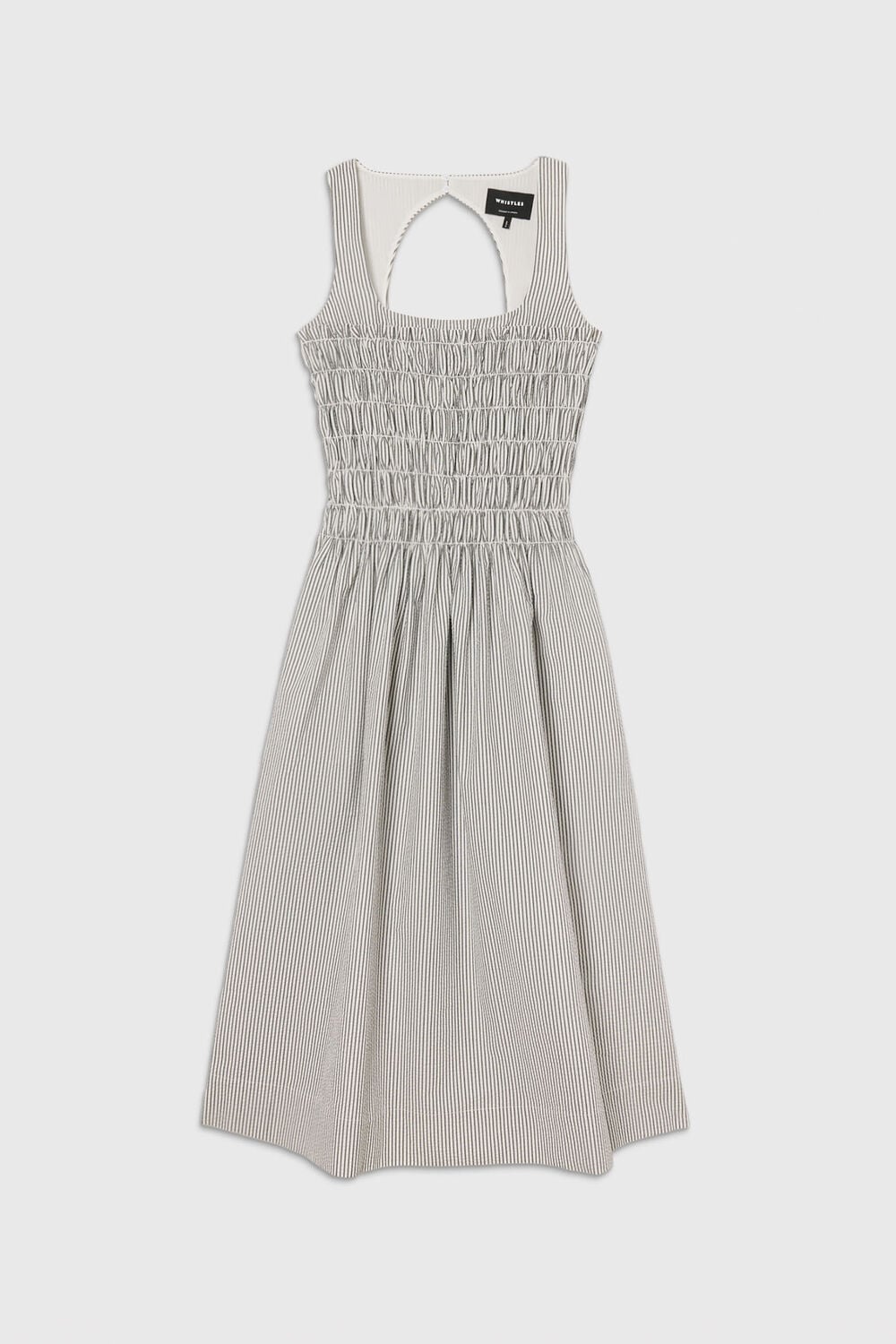 White Seersucker Ruched Bodice Dress