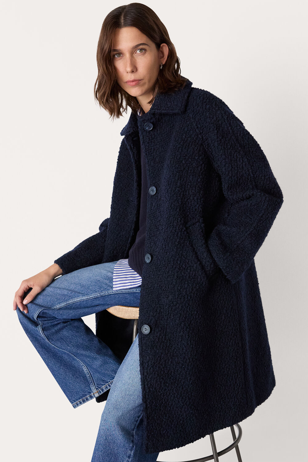 Navy Romy Boucle Coat