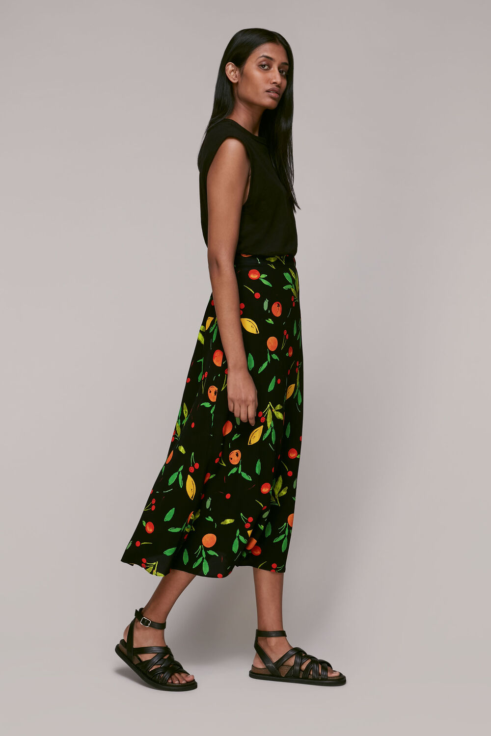 Black Fruit Print Skirt