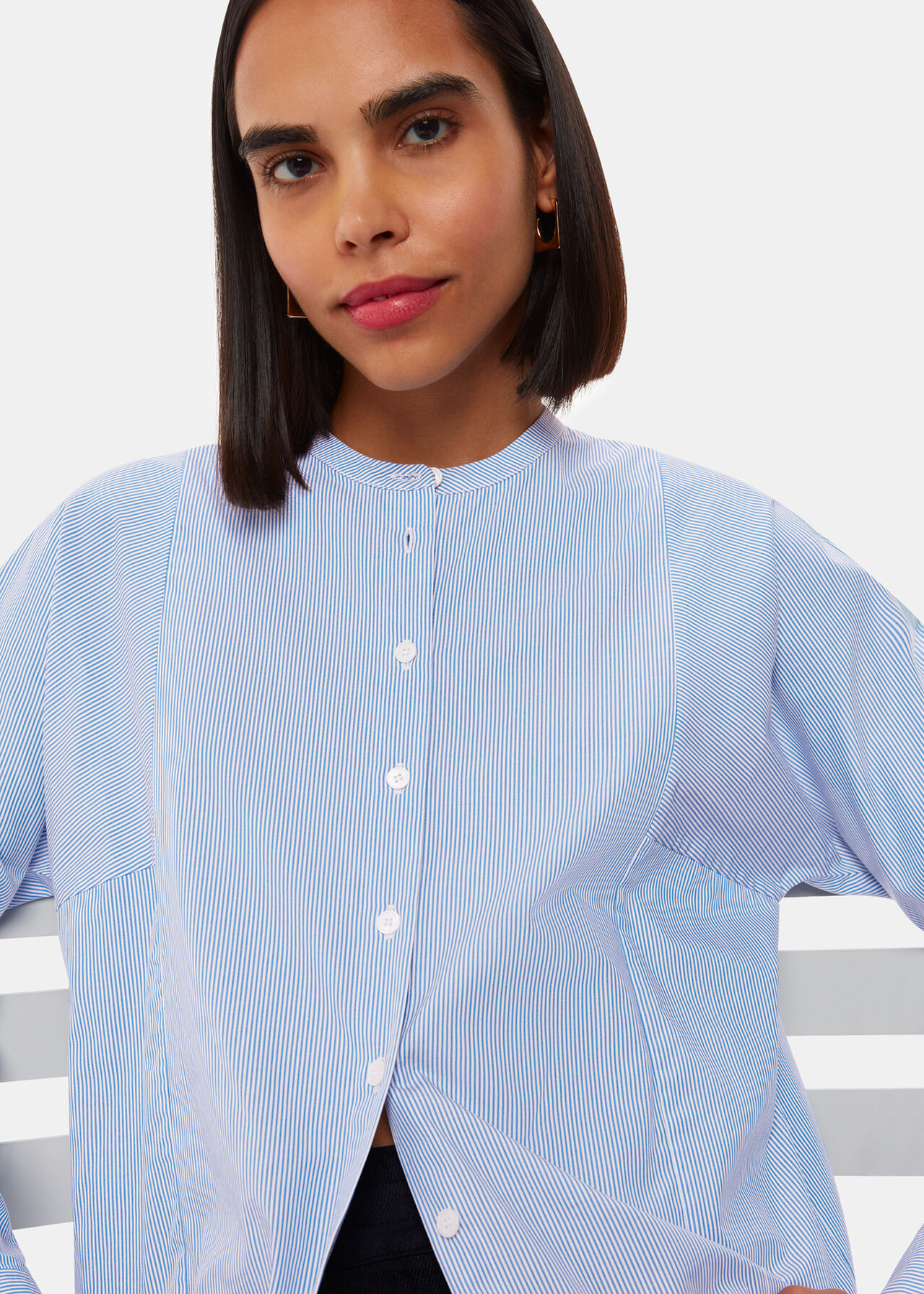 Stripe Grandad Collar Shirt