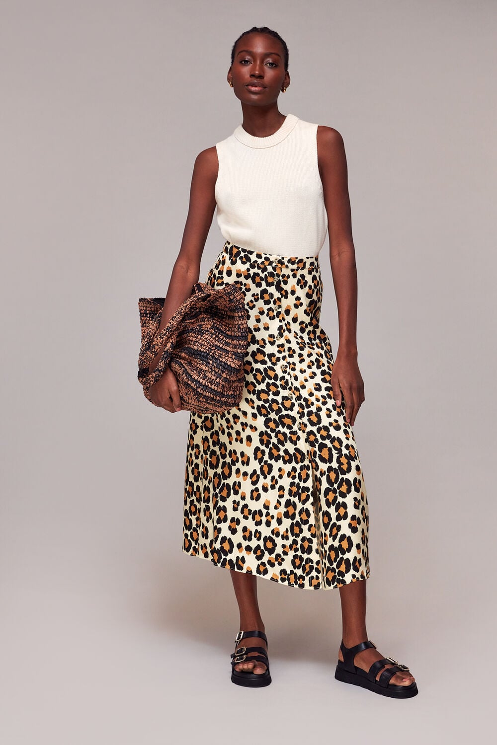 Painted Leopard Button Skirt