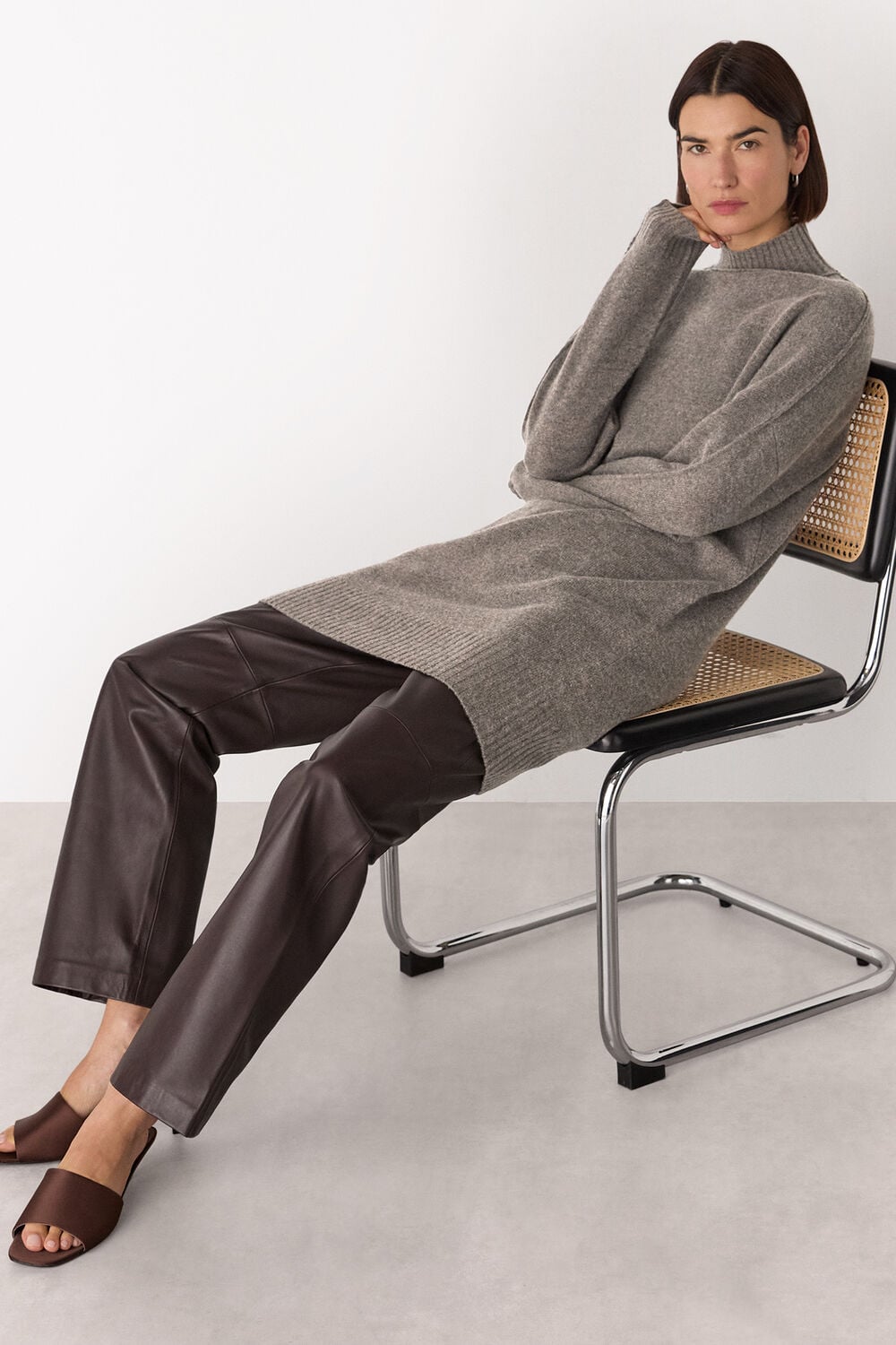 Funnel Neck Wool Mini Dress