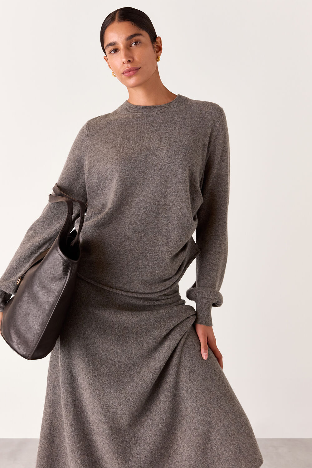 Taupe Side Ruched Detail Sweater