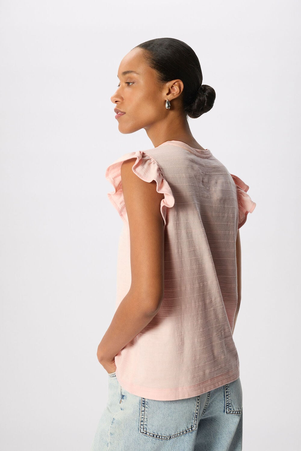 Pale Pink Frill Sleeve Broderie Tee