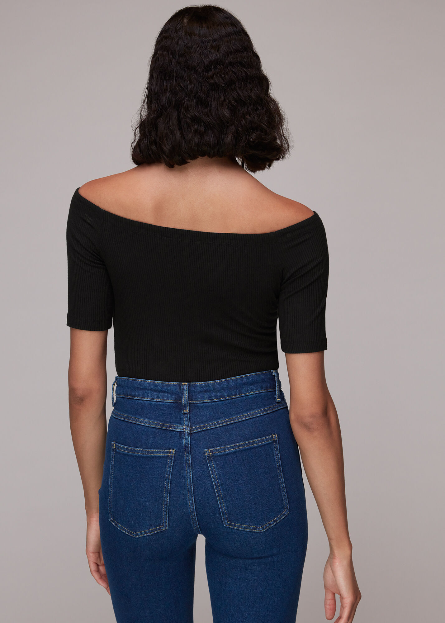 Black Rumi Ribbed Bardot WHISTLES Whistles UK