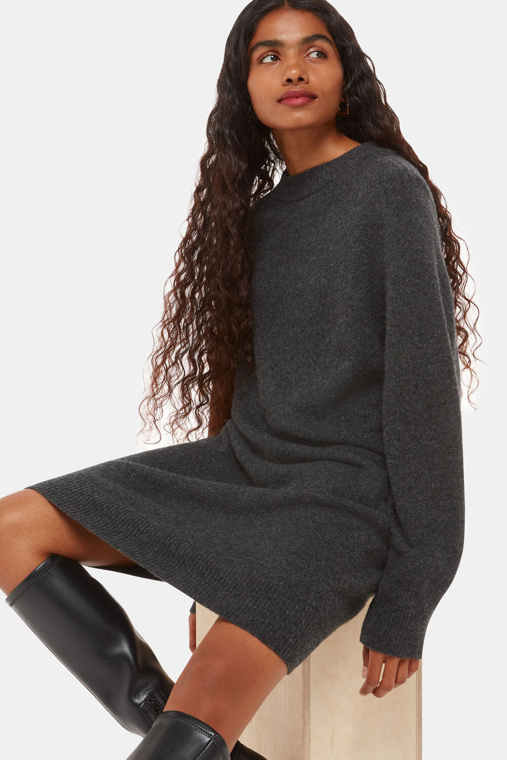 Grey Petite Ava Round Neck Knitted Dress