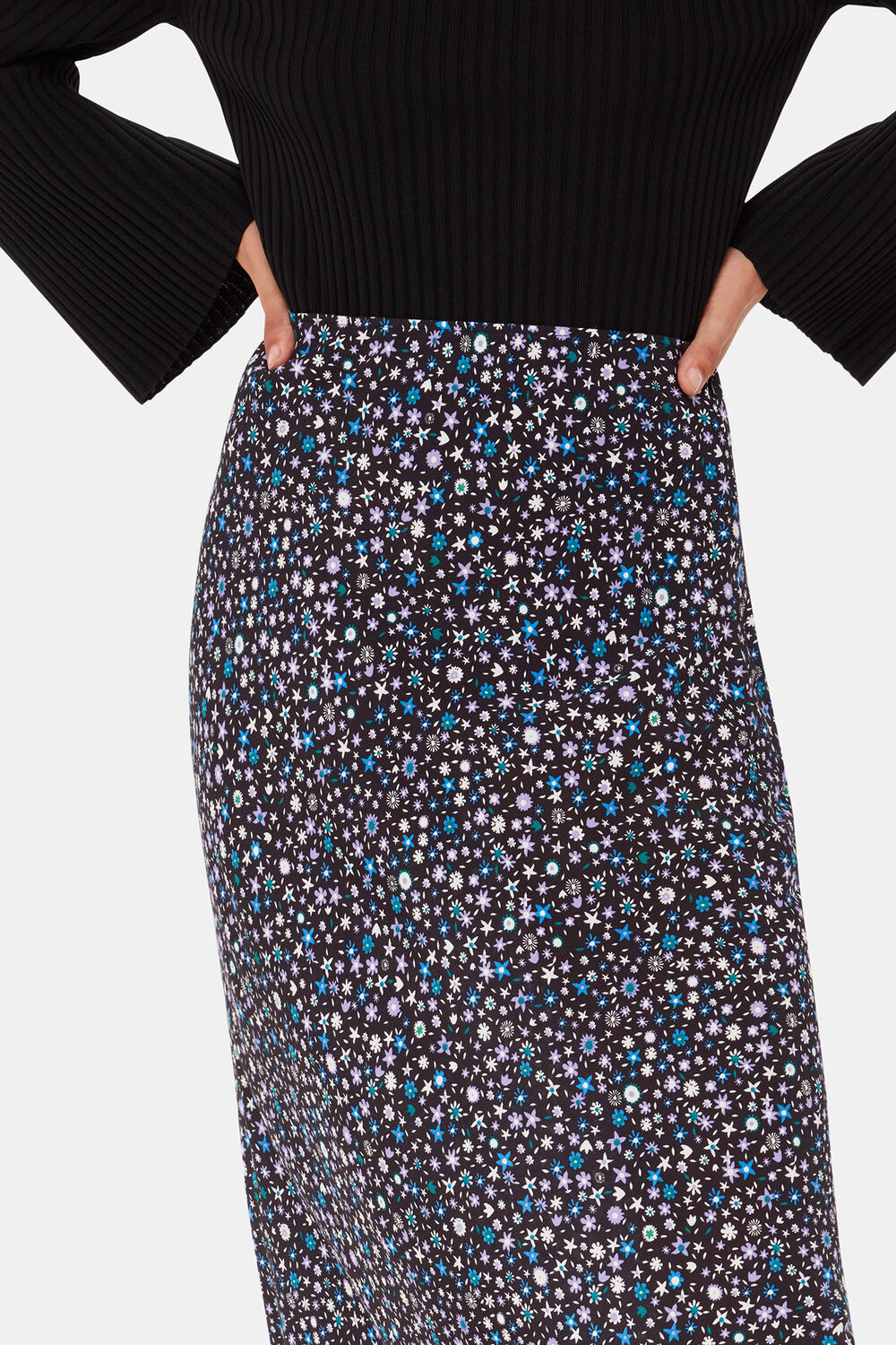 Black Painted Garden Bias Cut Skirt
