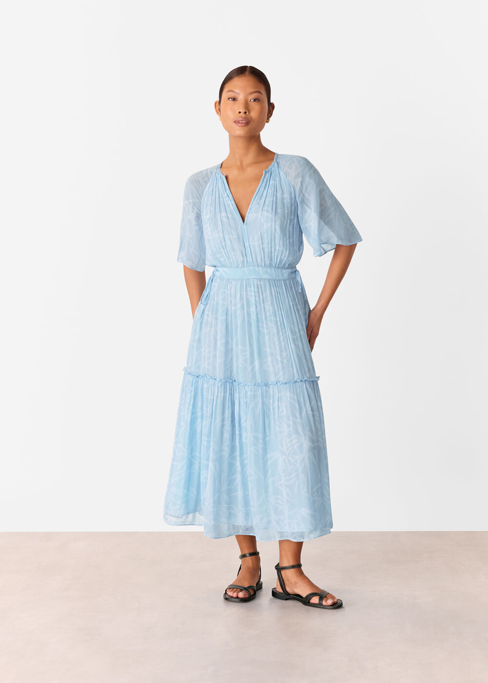 Petite Bamboo Leaves Gathered Dress