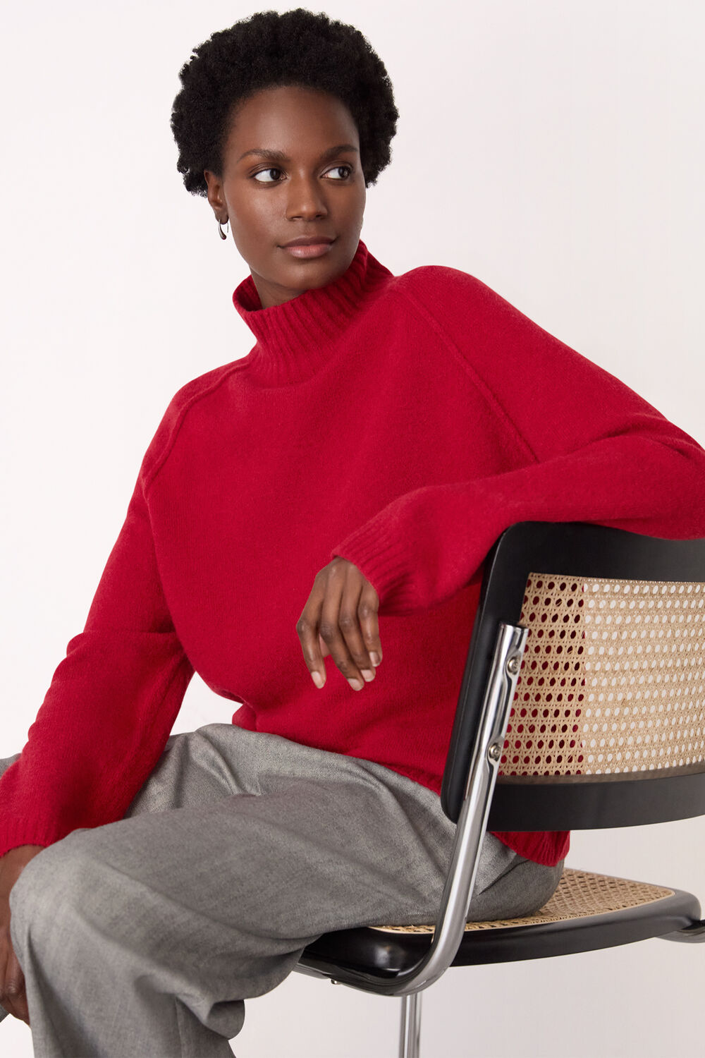 Red Wool Mix Split Funnel Knit