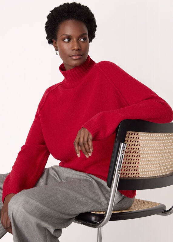 Red Wool Mix Split Funnel Knit
