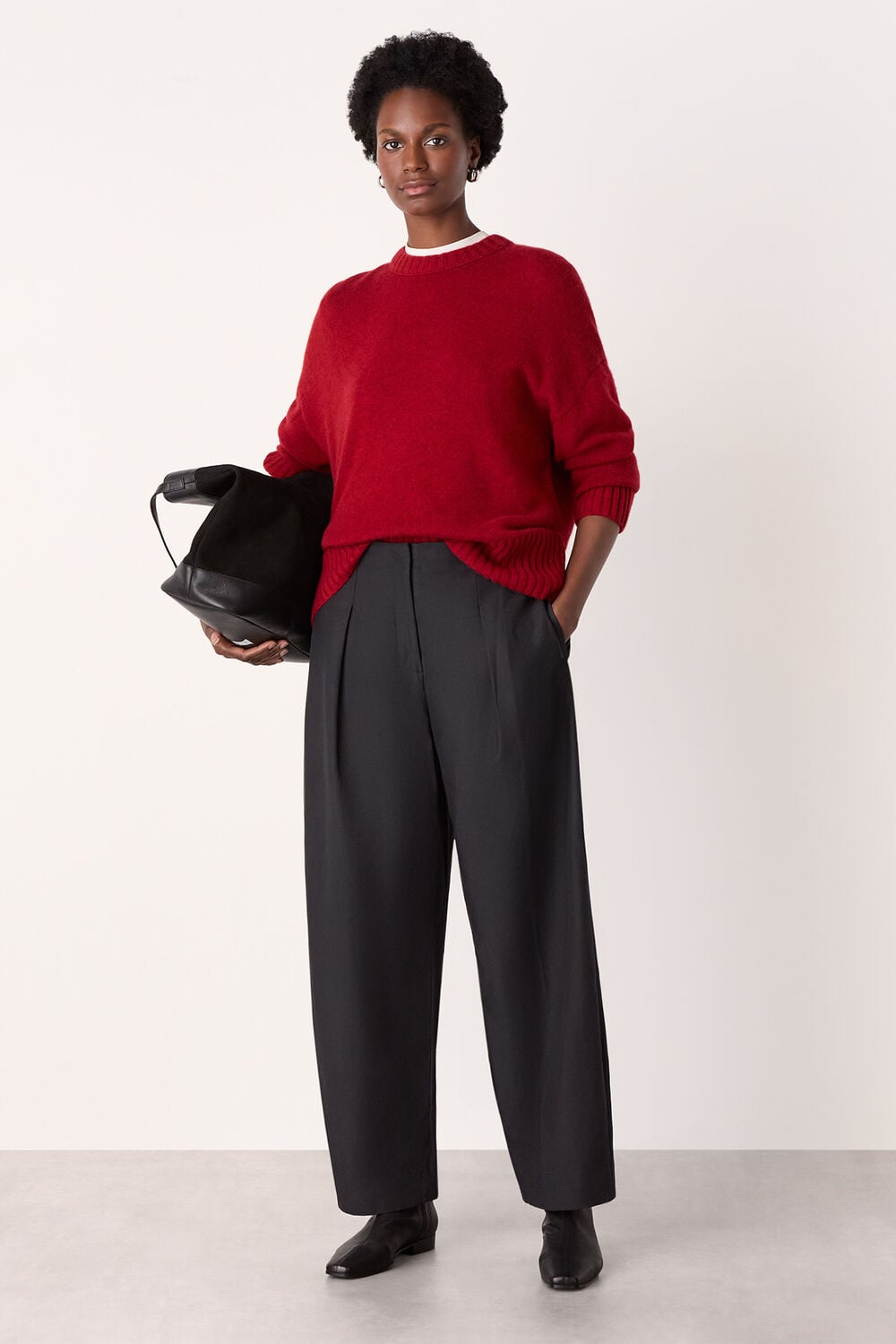 Black Pleat Front Barrel Trouser