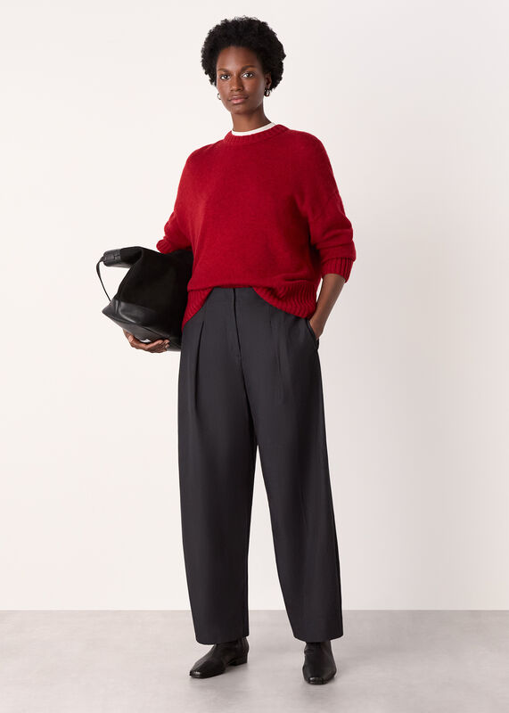 Black Pleat Front Barrel Trouser
