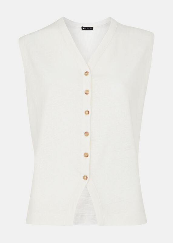 White Linen Button Front Tank