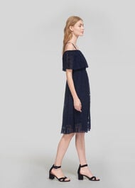 Off Shoulder Pleated Dress, Navy | WHISTLES | Whistles US |