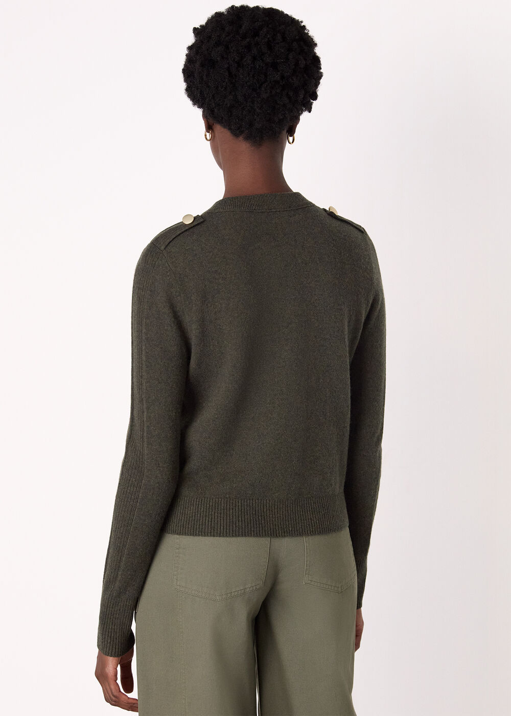 Military Crew Neck Cardigan