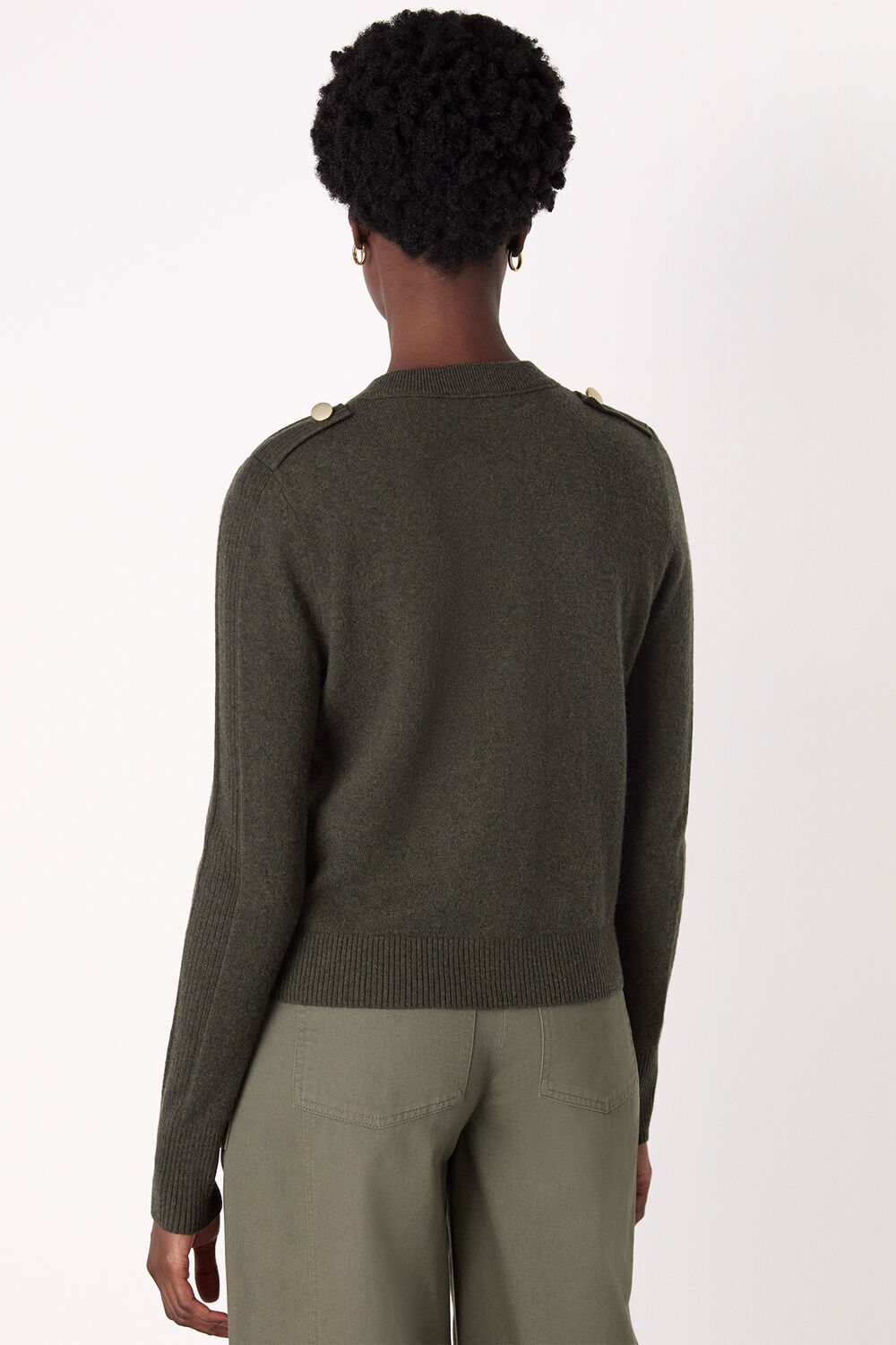 Khaki Military Crew Neck Cardigan