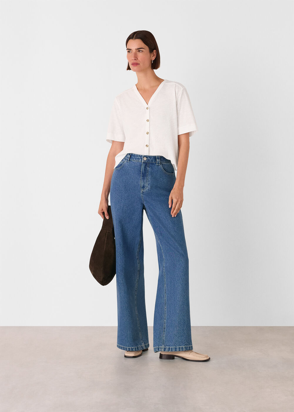 Ella V Neck Button Through Tee