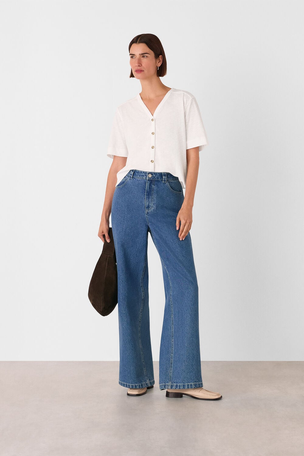 Ella V Neck Button Through Tee