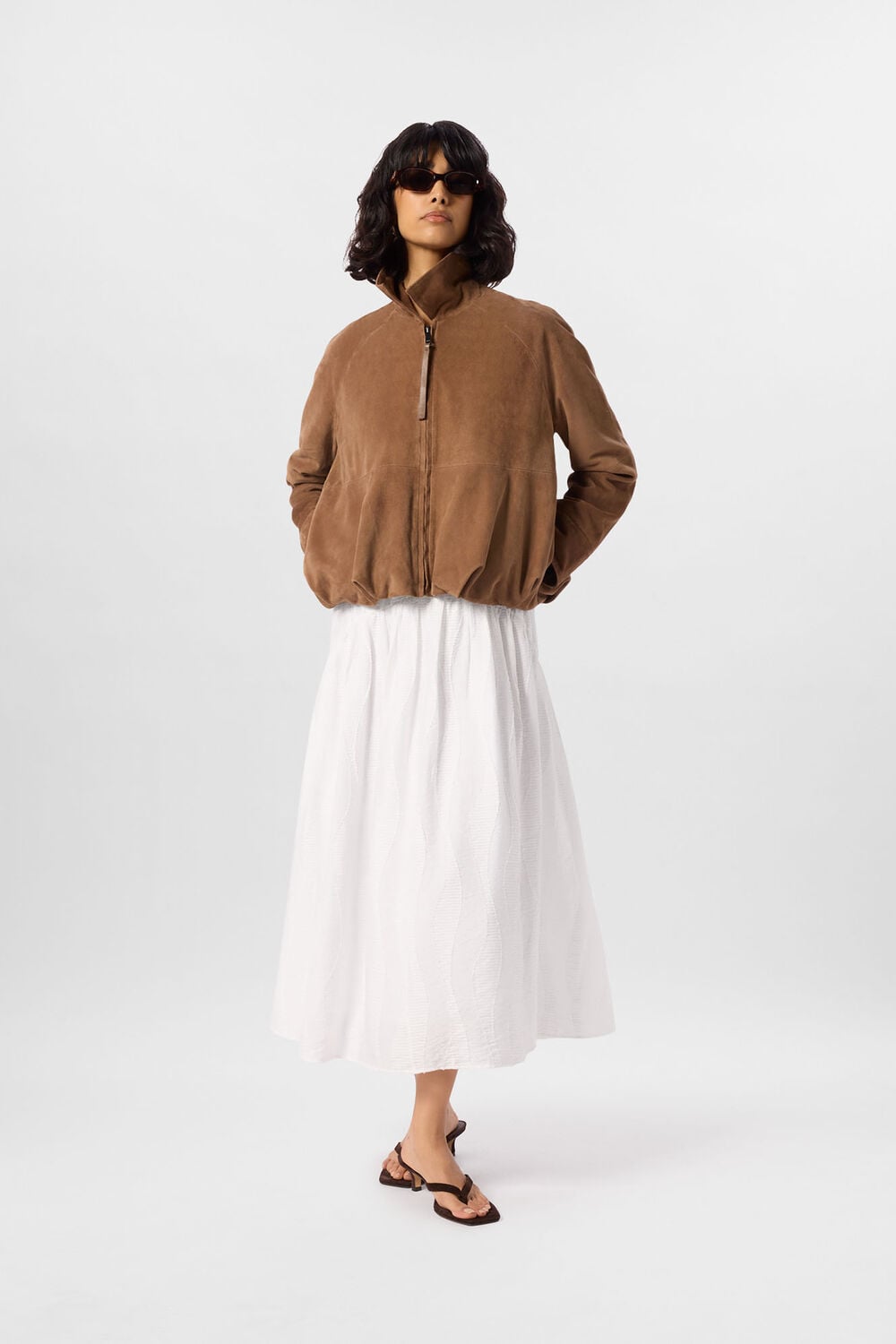 White Textured Drop Waist Midi Dress