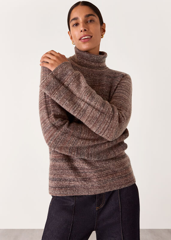 Brown Textured Mock Neck Sweater
