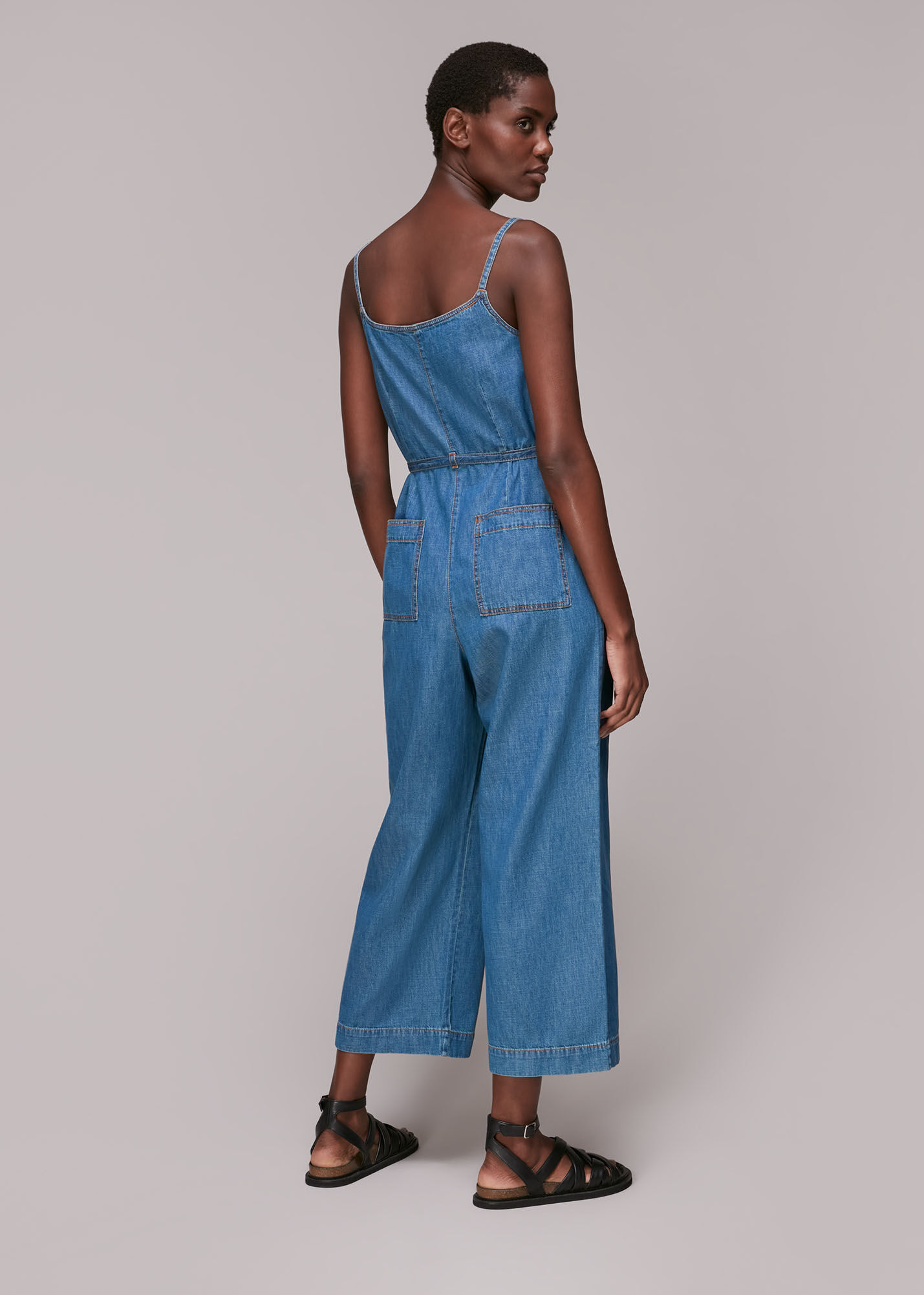 Strappy denim jumpsuit clearance
