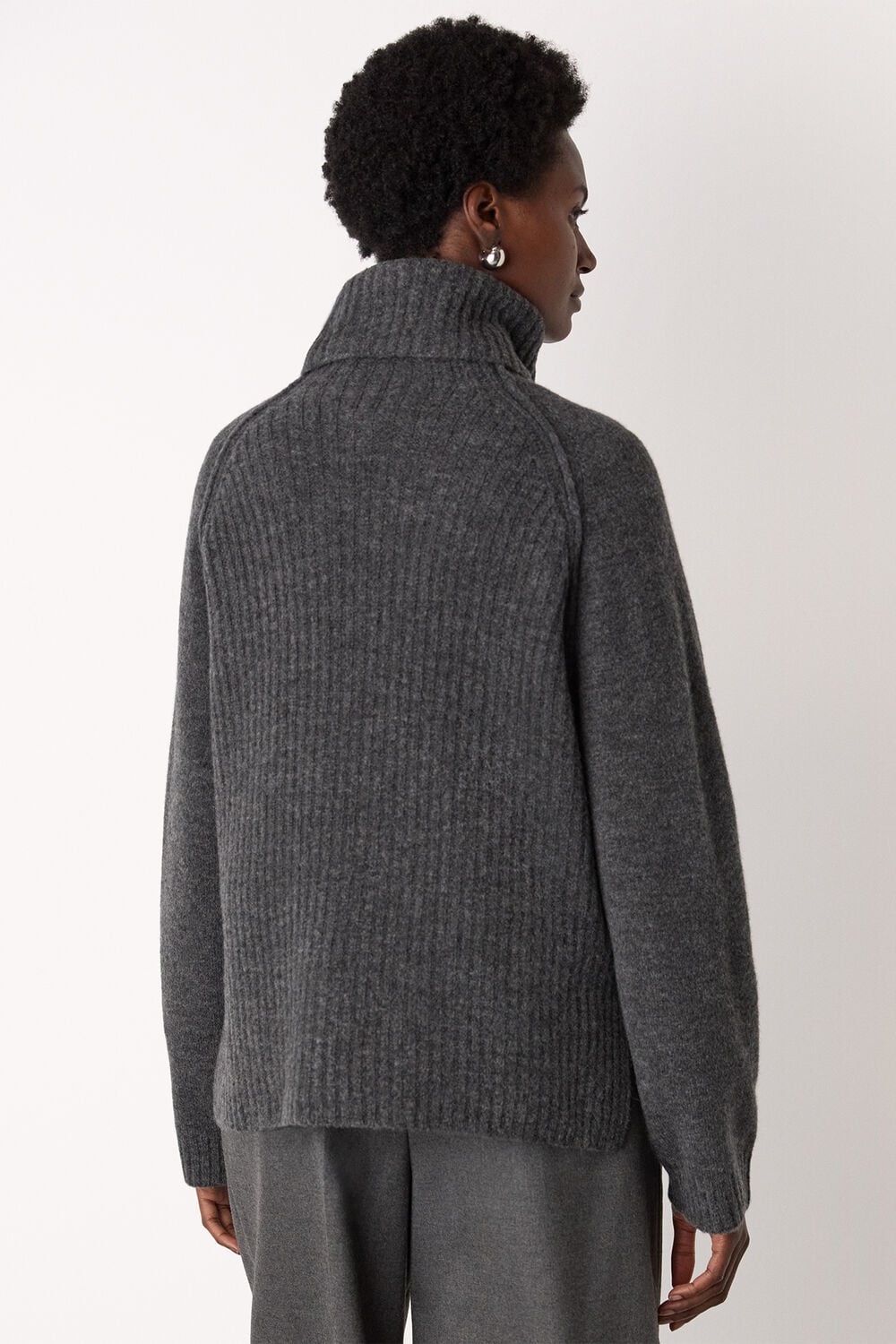 Dark Grey Roll Neck Wool Mix Jumper