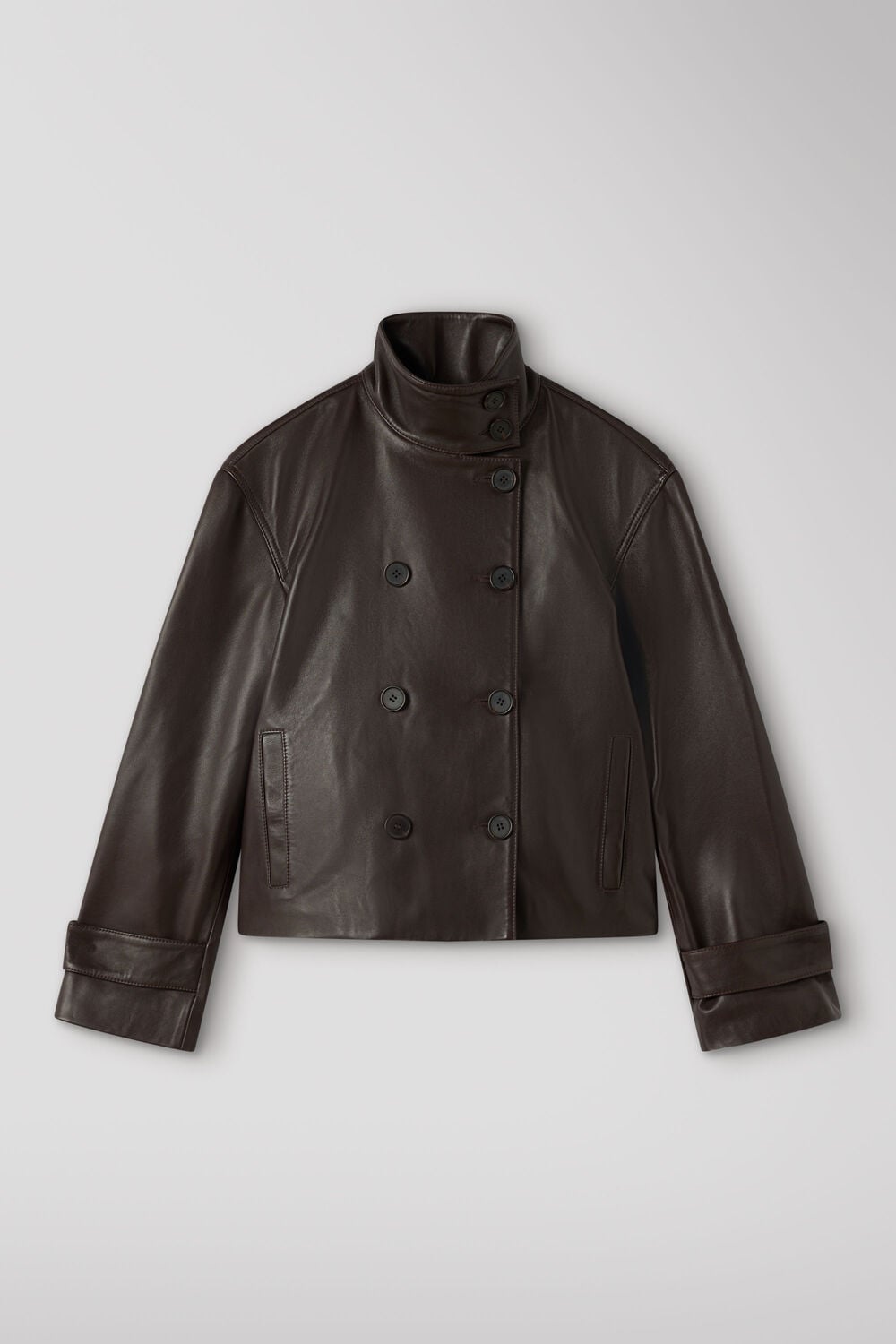 Chocolate Funnel Neck Leather Jacket
