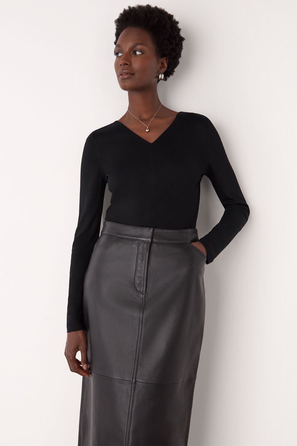Black V Neck Long Sleeve Top